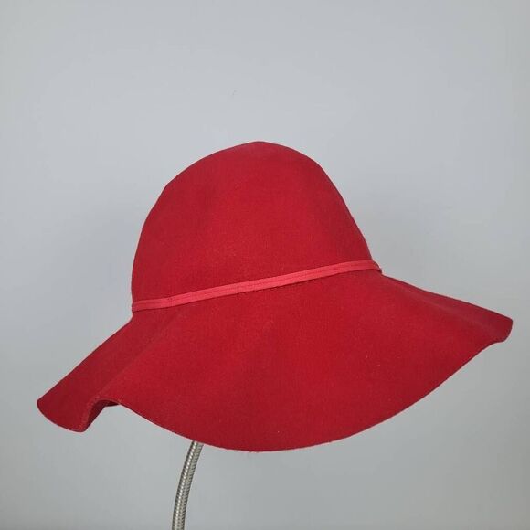 Zara Womens 100% Wool Wide Brim Hat Red Floppy Summer Sun Classic Fall Slouchy - Picture 1 of 6